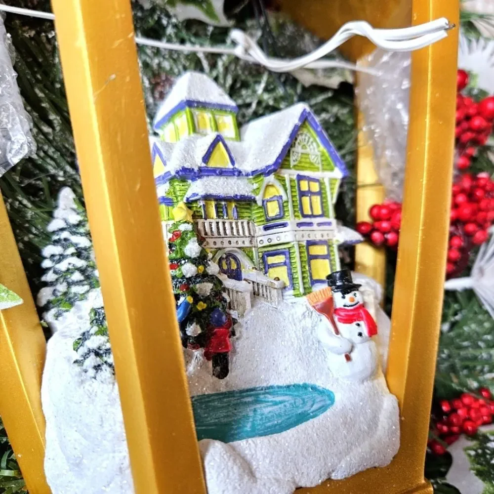 Thomas Kinkade A Happy Homecoming Illuminated Large Victorian Christmas Wreath